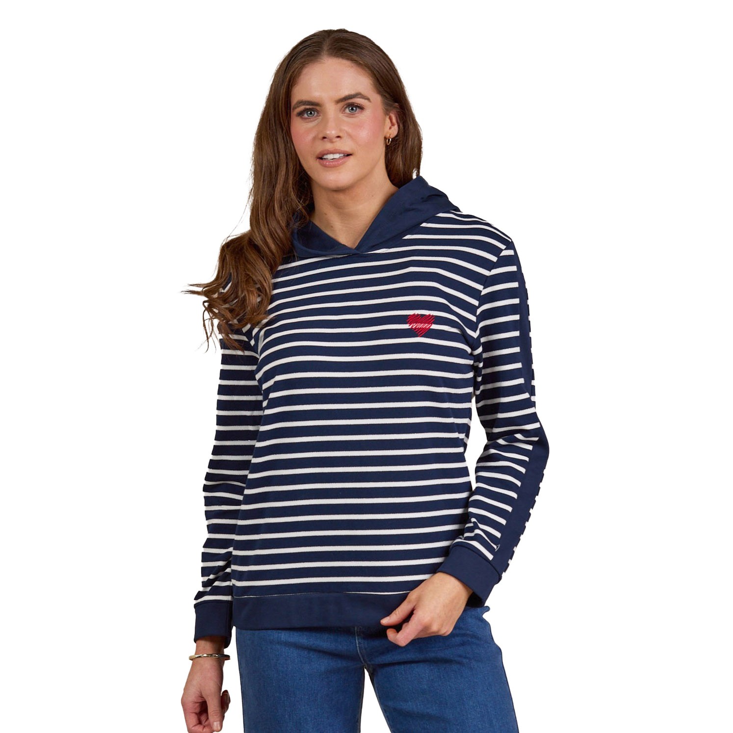 Vassalli Long Sleeve Hoodie With Sleeve Panel Trim And Heart Emb